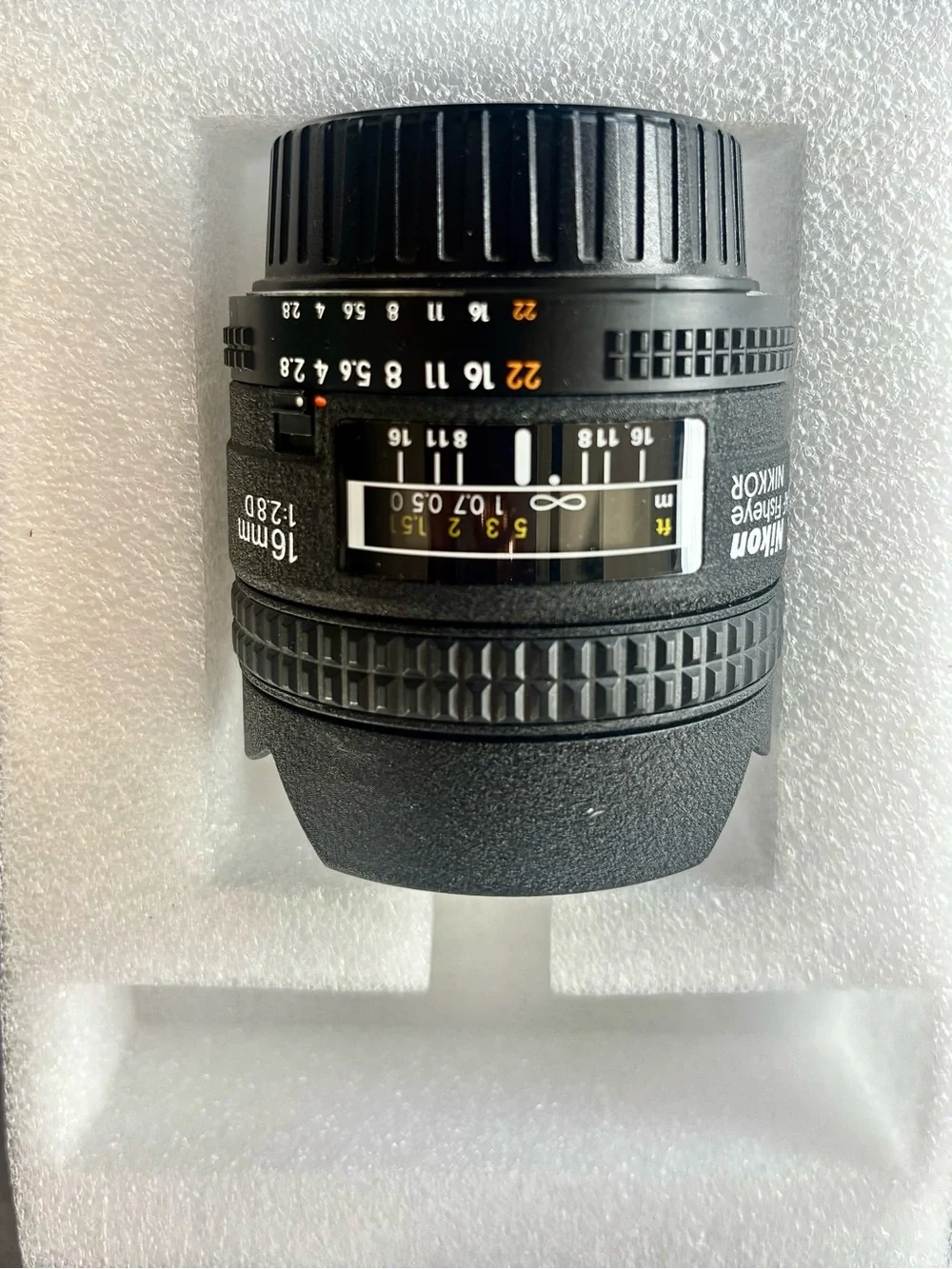 Nikon 16mm Fisheye Lens with Black Body and Multicolor Box Artwork